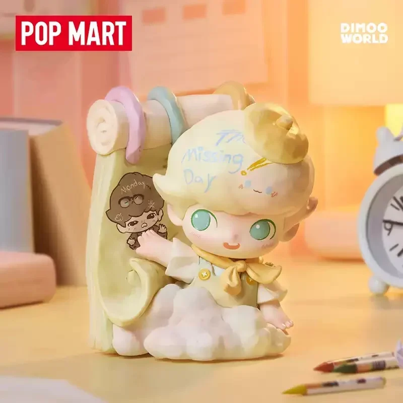 POPMART DIMOO – boîte aveugle série The Missing Day, sac de devinettes, décoration de bureau, modèle mignon, cadeau, jouets pour filles, Anime