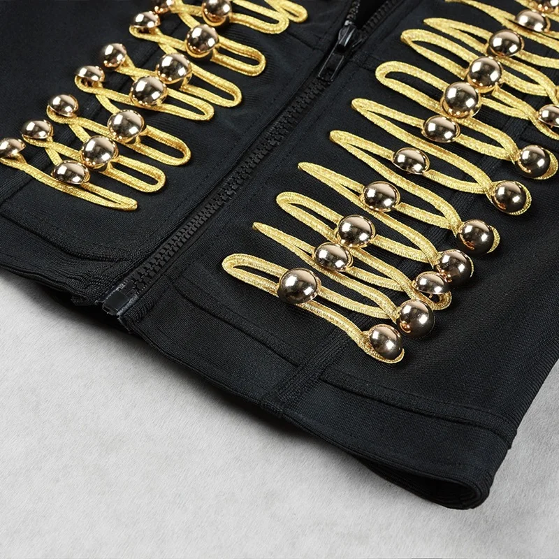 HOT New Party Bandage Jacket Chic Golden Button Embellished แขนยาวขายส่งคนดัง