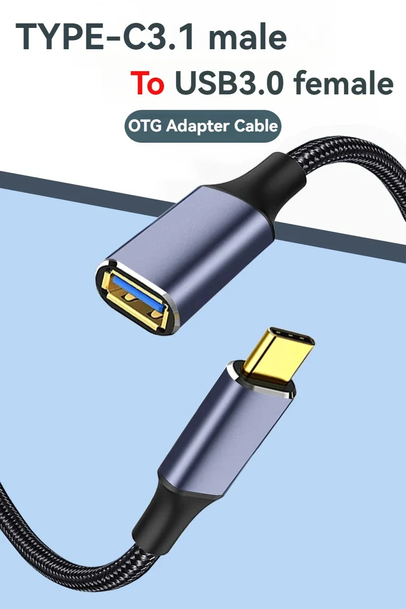 Gelbes Typ-C auf USB 3.0 A-Kabel, OTG-Adapterleitung, Hochgeschwindigkeits-Datenkabel, Stecker auf Buchse, Verlängerungskabel für Laptop-Tastatur, Maus – Detail 1