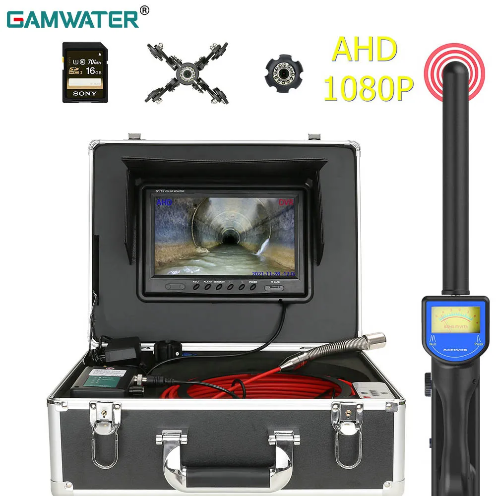 GAMWATER Pipe Inspection Camera with 512HZ Locator Sewer Camera 9 inch IP68 23MM 12PCS LED Sewer Pipeline Endoscope Camera