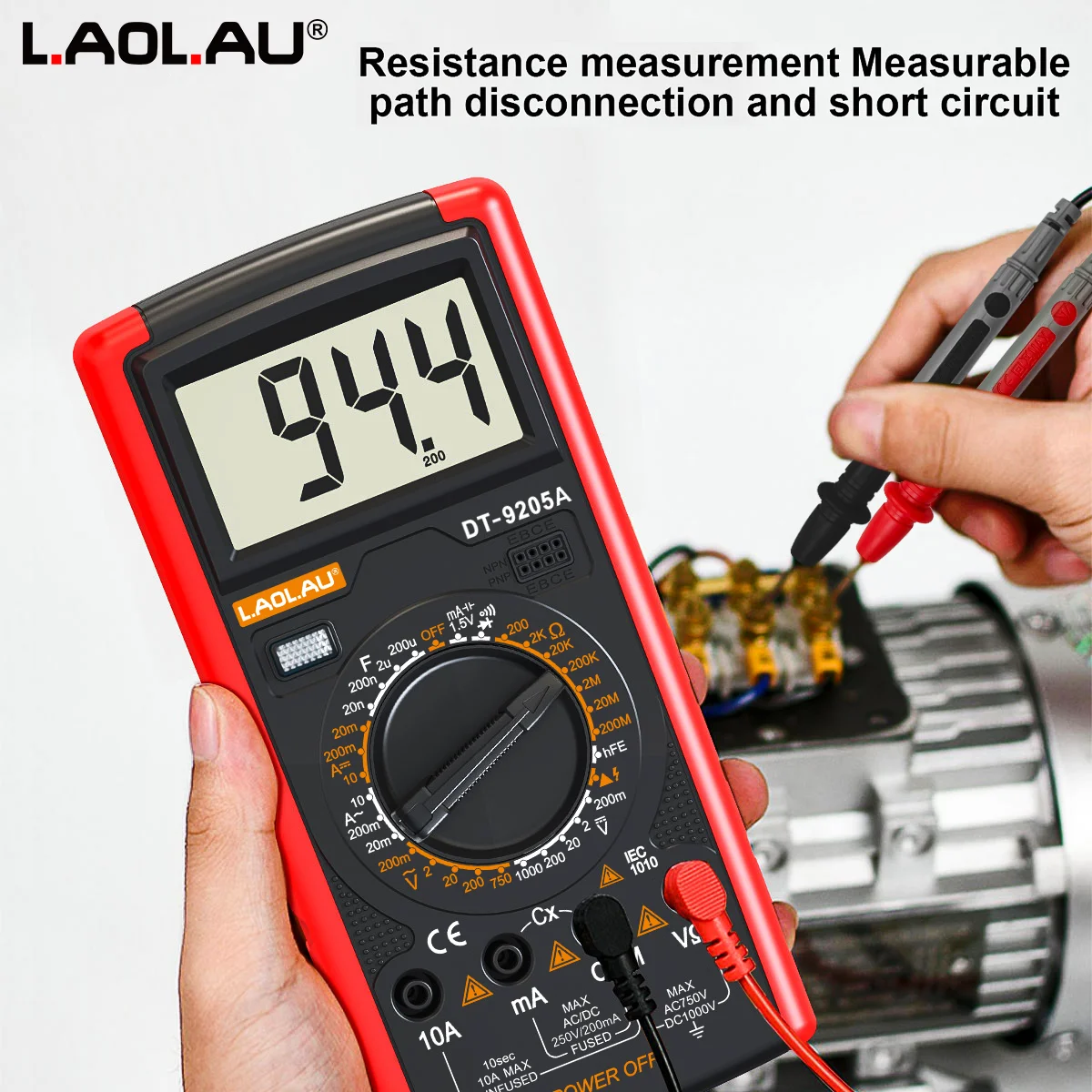 DT-9205A Digital Multimeter,1999 Counts LCD,AC/DC Voltage,Current,Resistance, Capacitance,Diode & Continuity Tester Manual Range