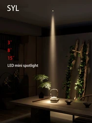 LED 스포트라이트 캐비닛 미니 스포트라이트, 작은 각도 임베디드, 3W, 3, 8, 15 도 분위기 박물관 디스플레이, 아트 그림 포코 조절 가능