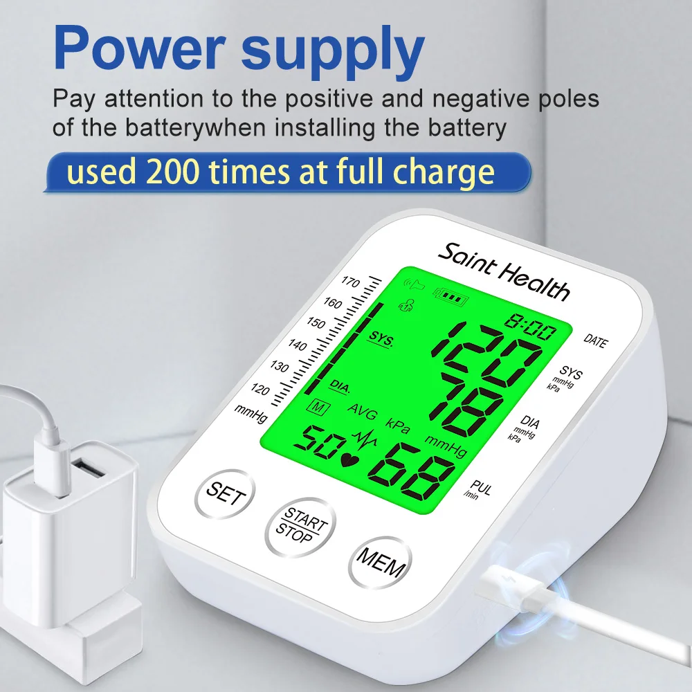 Saint Health Portable Russian Voice Arm Automatic Blood Pressure Monitor BP Sphygmomanometer Tensiometer Heart Rate Pulse Meter