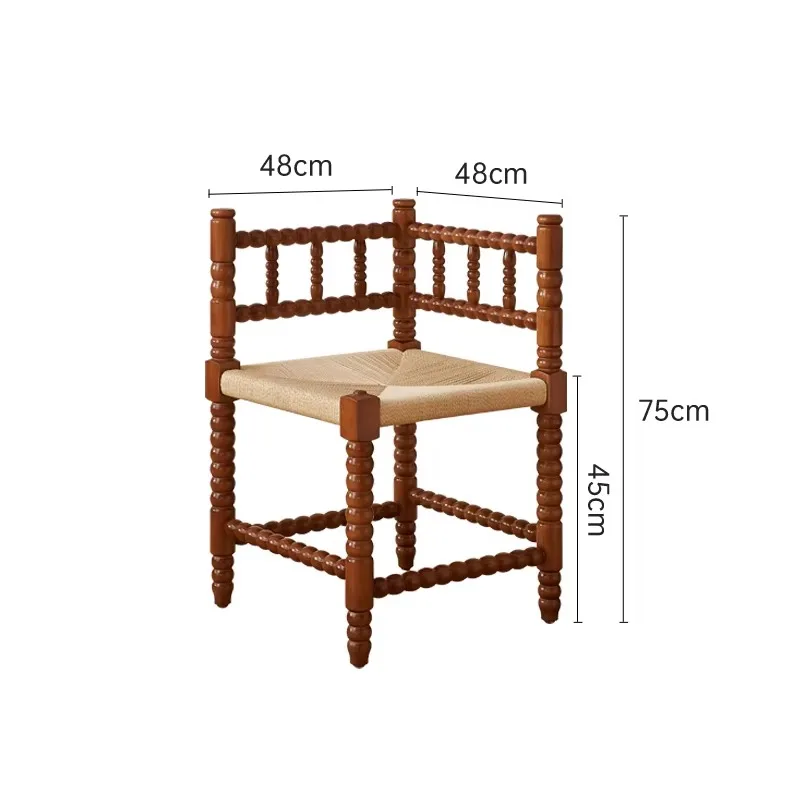 Bedroom Hot Sale French Retro Rubber Wooden Chair Kraft Paper Rope Garden Chair Living Room Leisure Chair