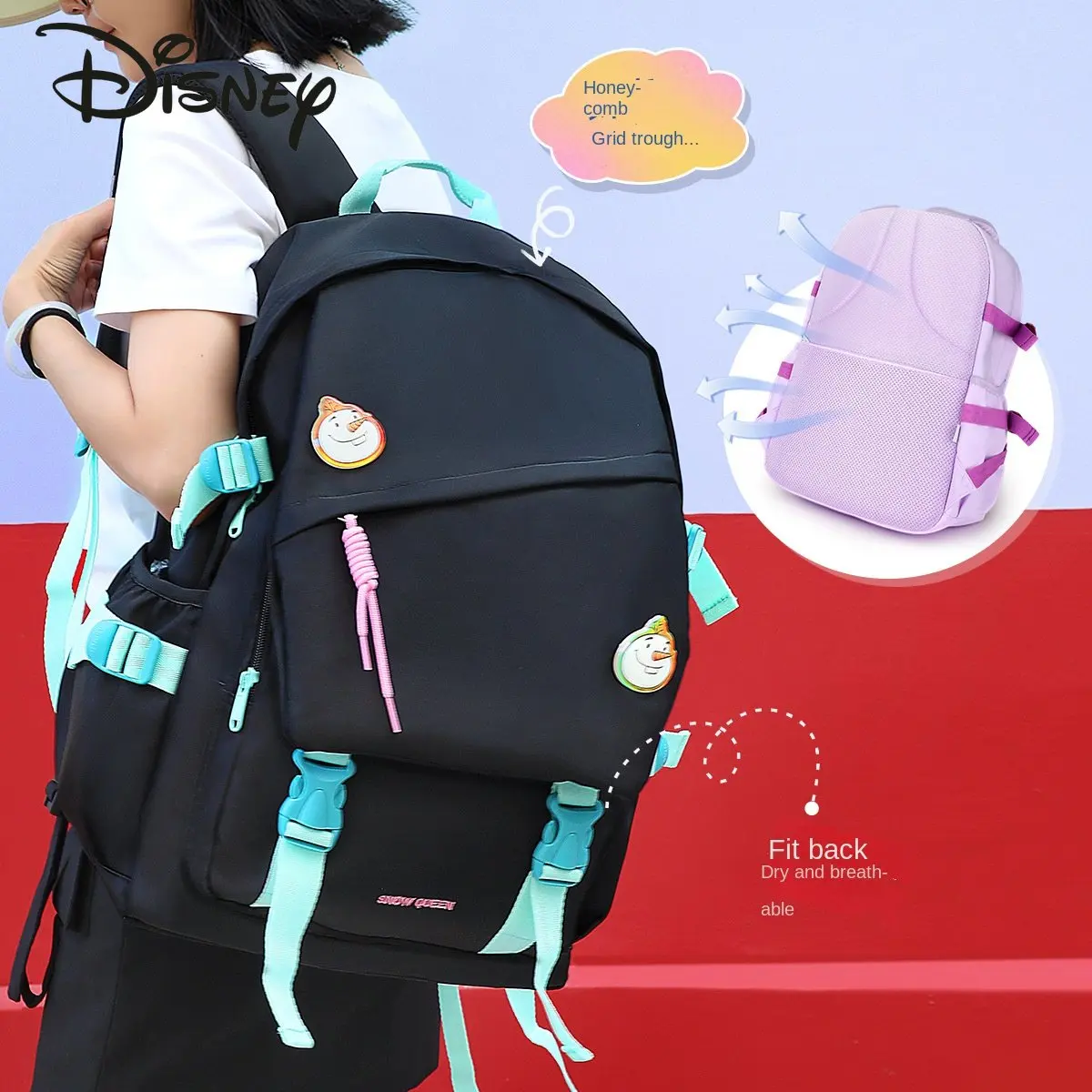 Disney New Student Backpack Fashion High Quality Waterproof Women's Backpack Cartoon Cute Large Capacity Lightweight Backpack