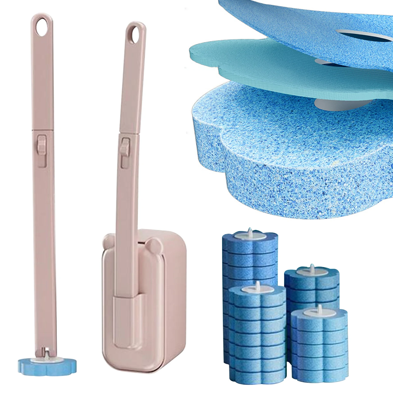 

Cleaning Brush Set with 36 Refill Heads and Holder Bathroom Cleaner with Long Handle for Floor Drain Bathtub Mirror Sink Glass