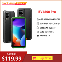 Blackview BV4800 PRO Rugged Smartphone 5180mAh, 6.56 Inch HD+,4GB RAM+128GBROM,13MP Camera, OTG GPS NFC Phone, Android 14