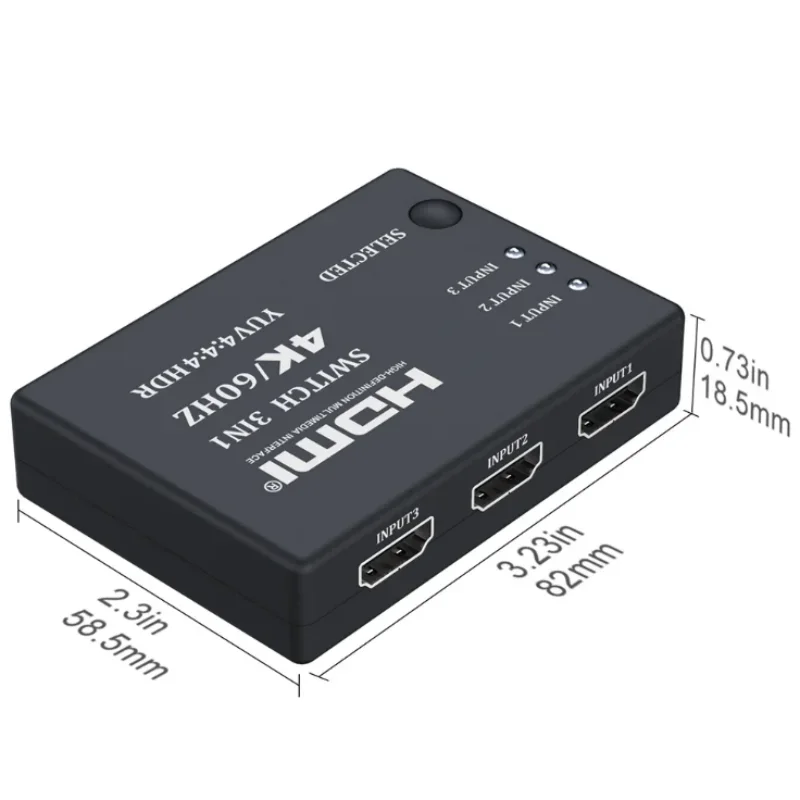 Interruptor HDMI 3 en 1, divisor de vídeo para ordenador portátil, PC, Xbox, PS3/4/5, TV Box para Monitor, adaptador de proyector de TV, 4K, 60Hz