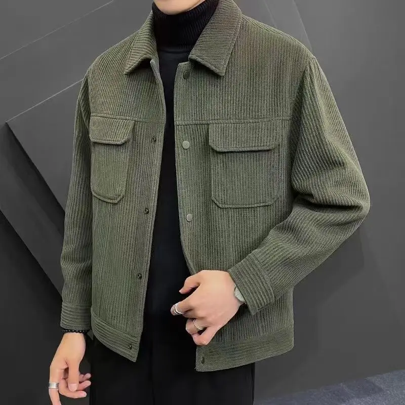 Solid Color Pocket Casual Jackets Autumn Winter Thick Warm Handsome Long Sleeve Turn-down Collar Men\'s Clothing Coat New 2023