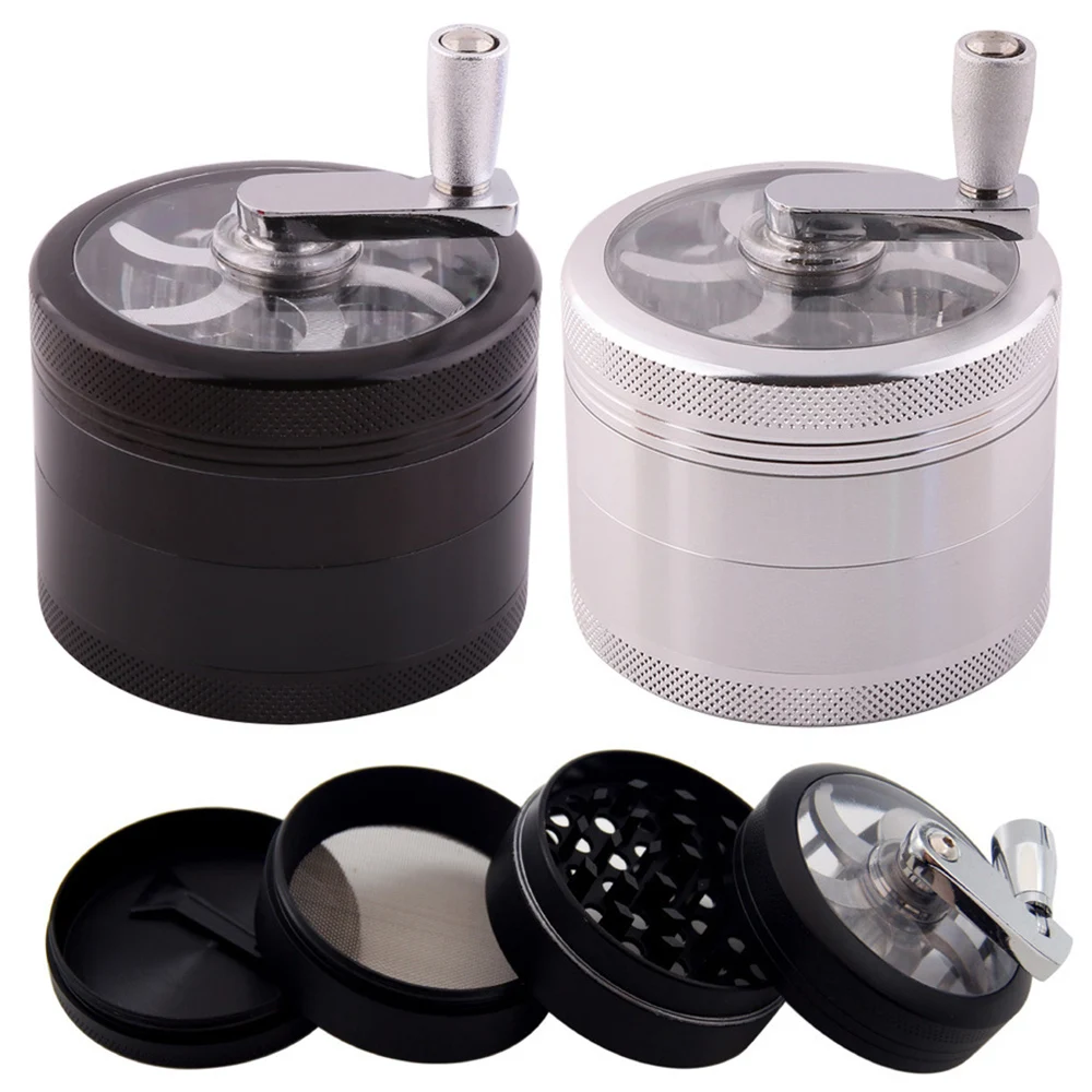 55mm Herb Grinder Hand Crank Tobacco Crusher Durable Zinc Alloy Spice Mills with Sharp Razor for Smoker Smoking Accessories