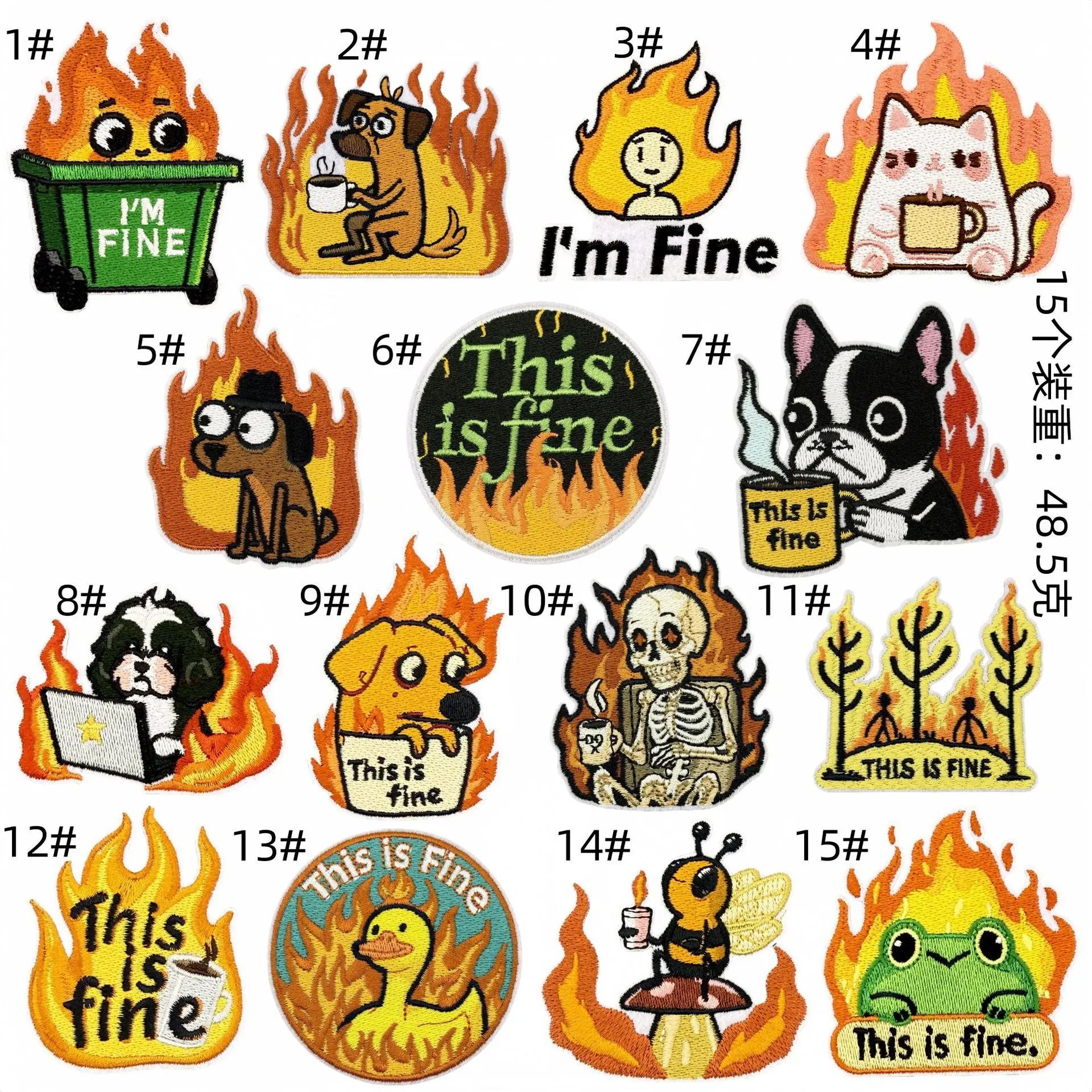 漫画クリエイティブ炎動物刺繍パッチアクセサリー小型犬カエル DIY 屋外キャンプ服刺繍パッチ;