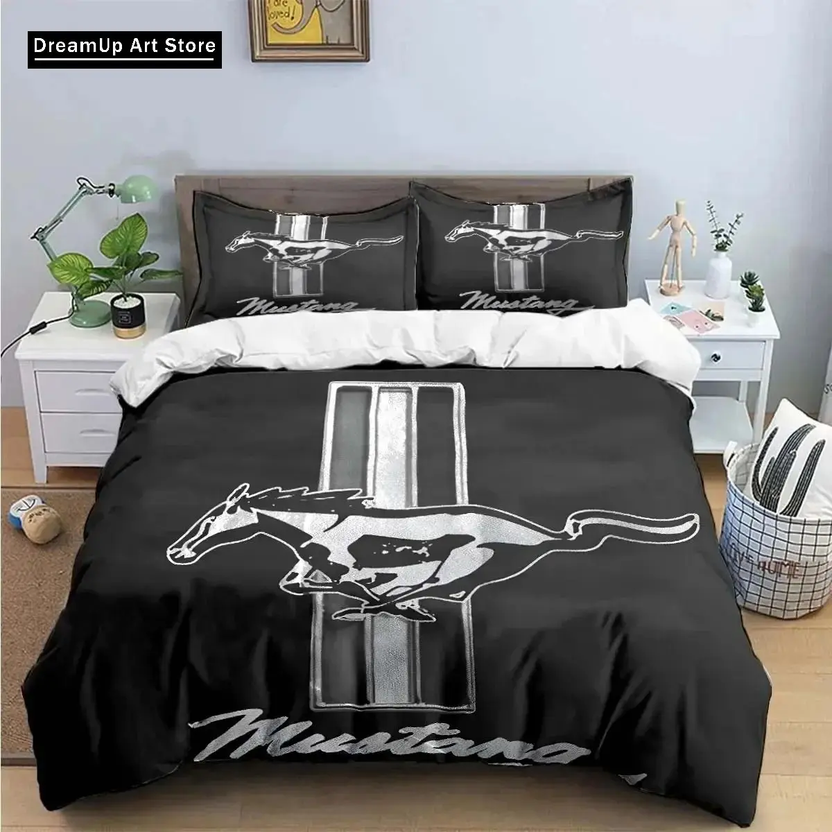 3D Print Mustang Car Logo Bedding Set Boys Girls Twin Queen King Size Duvet Cover Pillowcase Bed boys Adult Home Textileextile