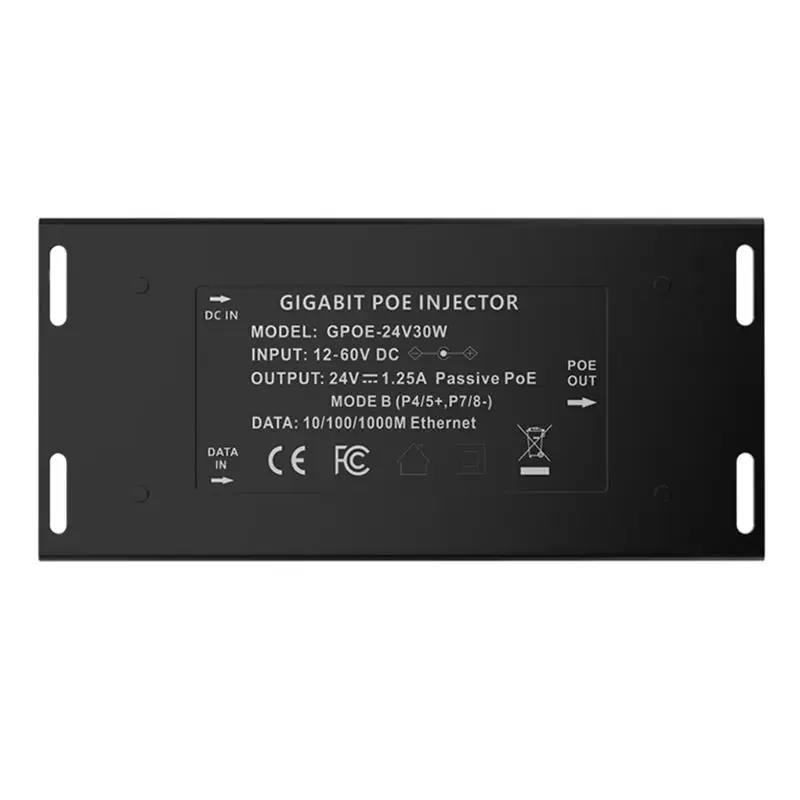 ABUO Gigabit PoE Injector, 12-60V Input to 24V Passive PoE Output, 30W Max, for MikroTik, Solar Conversions, Black Plastic