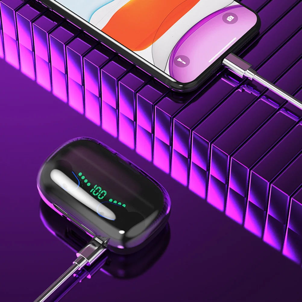 

1Pair Earbuds Noise Reduction Sports Headphones Display LED Case Wireless Earphone Surround Sound