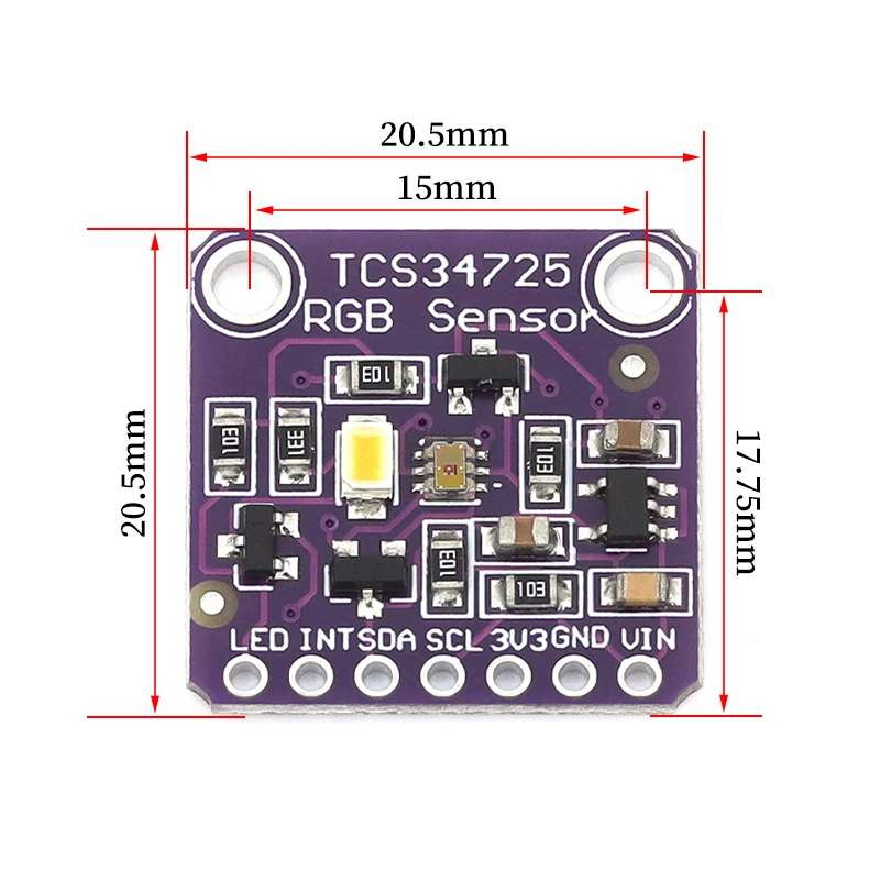 Filtro de bloqueo IR de baja potencia TCS34725, Sensor de Color de luz RGB, Kit Diy de reconocimiento, placa PCB electrónica programable para Arduino
