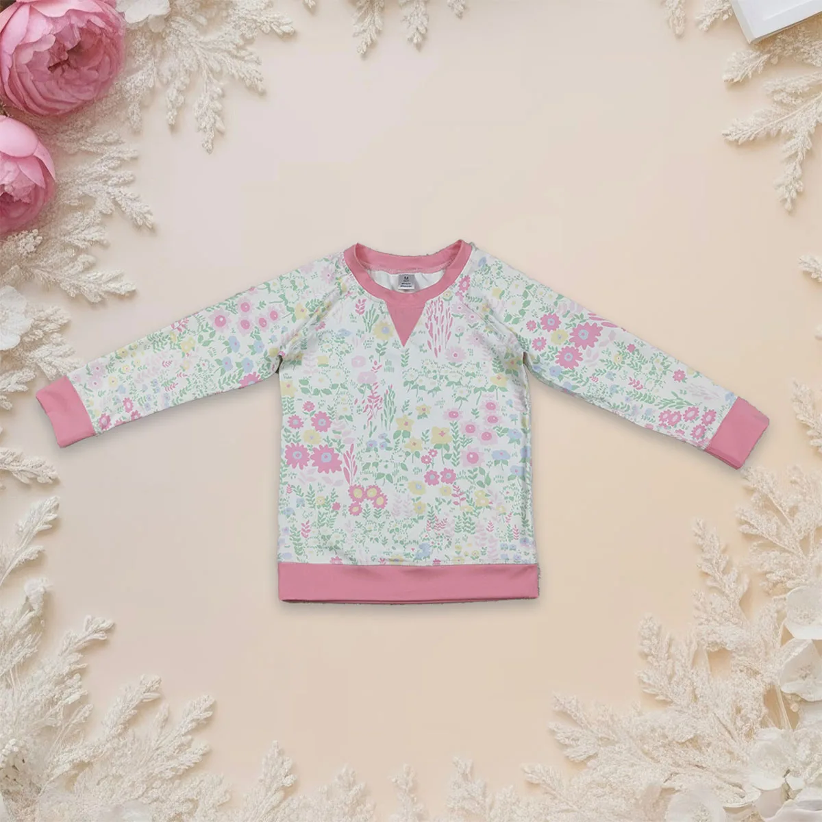 

Baby Girl Long Sleeve Pink Flowers Pullover Tops Tee Shirts Toddler Girls Cotton Kids Children Yoga Active T-shirts Wholesale