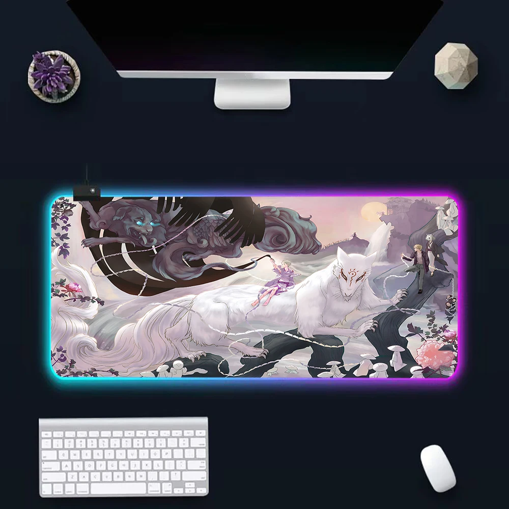 Natsume Yuujinchou RGB Pc Gamer Keyboard Mouse Pad Mousepad LED Glowing Mouse Mats Rubber Gaming Computer Mausepad