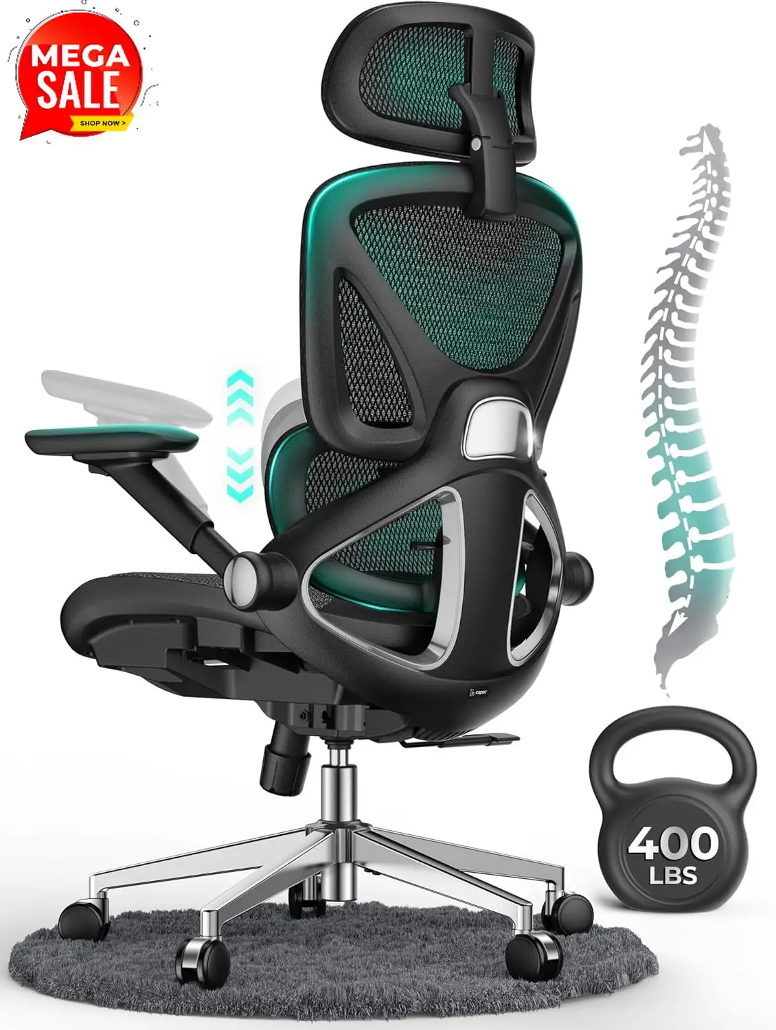 

Эргономичное офисное кресло с сетчатой спинкой, регулируемое, с высокой спинкой и поддержкой поясницы, выдерживает до 180 кг, с откидными подлокотниками 4D, 3-позиционной регулировкой наклона спинки, 3D-подголовником, из ПУ-кожи.