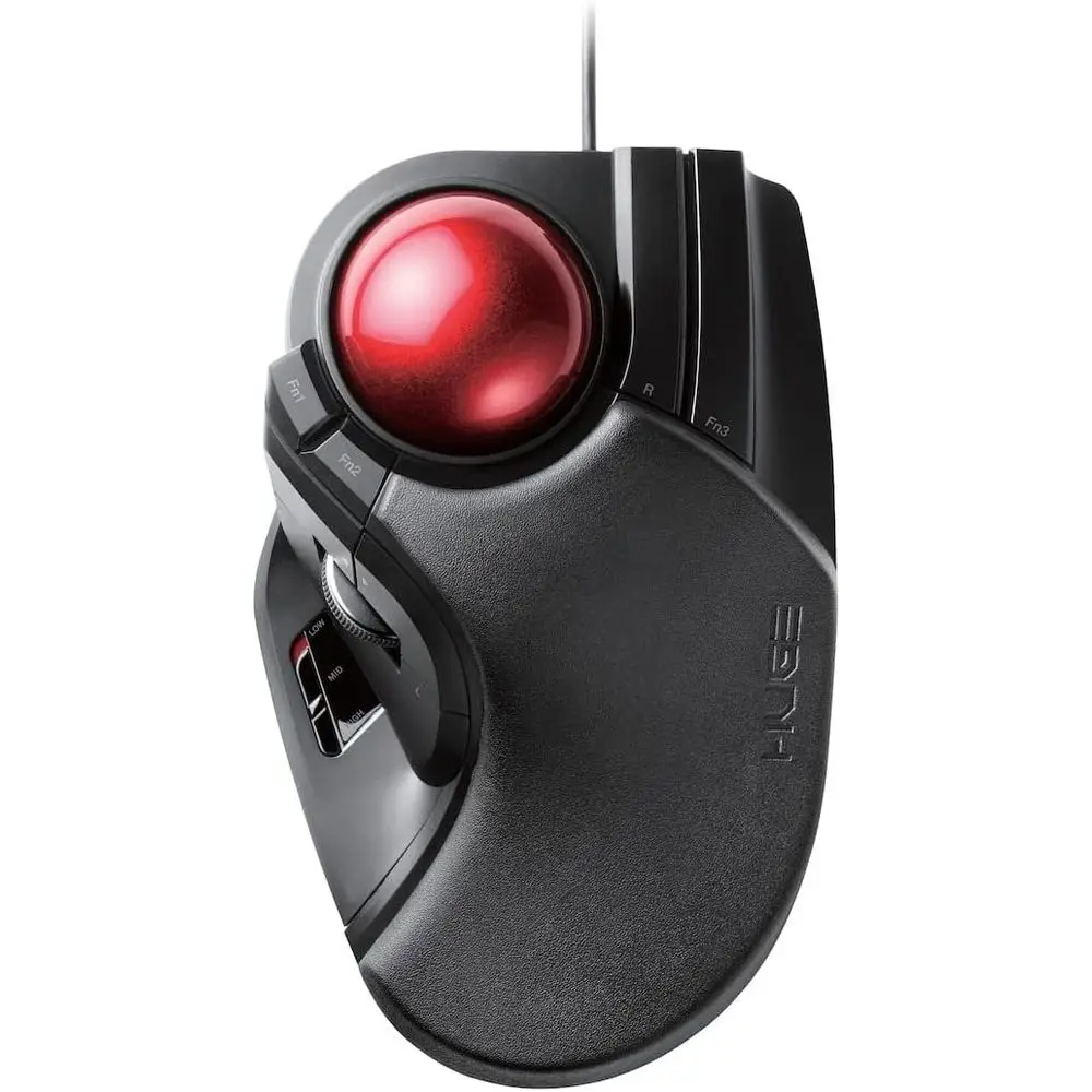 Large Wired Trackball Mouse with 8-Button Function, Finger-Operated, Palm Rest, 52mm Smooth Red Ball for Windows 11