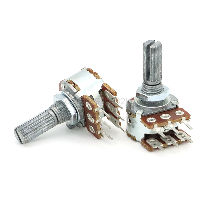 5Pcs WH148-1AK-2 Duplex Potentiometer 6-Pin With Nut Gasket 10K 20K 50K 100K 1M Speed Regulation