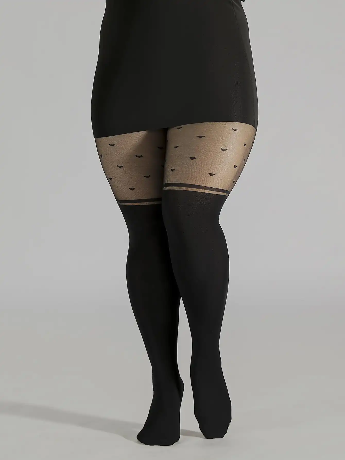 Plus Size Fashion Kawaii Stockings black dot Women\'s Plus Heart Jacquard Colorblock High Rise Stockings