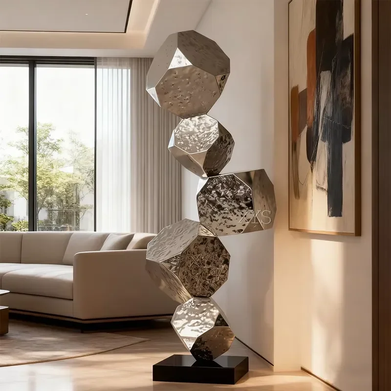 Custom Modern Stainless Steel Abstract Art Floor Sculpture Carved Figurine Handmade Home Decor for Art Collectibles