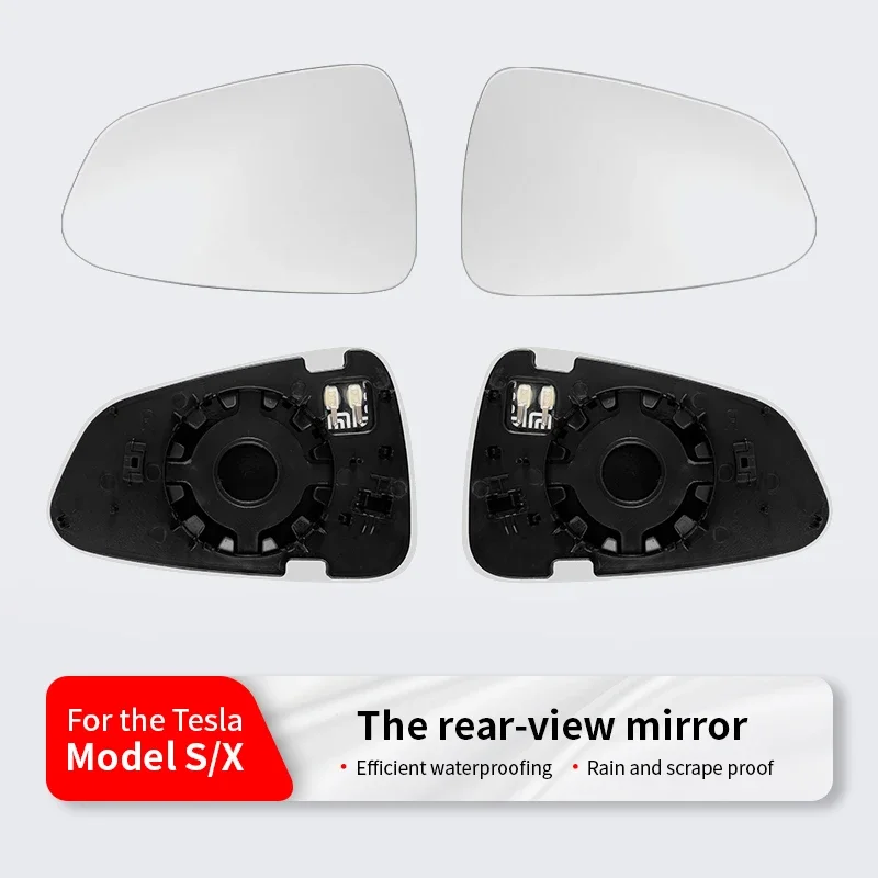 For Tesla Model X – 1Pair 800R Wide-Angle Heated Mirror Glass, Anti-Dazzle Large Vision Reversing Accessories