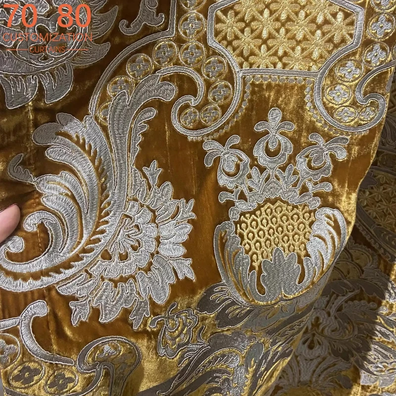 French Court Style Gold Embroidered Floral Curtains for Living Rooms Bedrooms Villas Window Screens Custom Valance