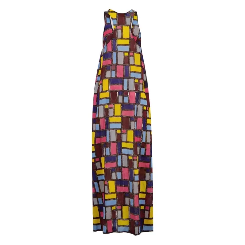2026 Retro Summer Printed Colorful Dress New Sleeveless Check Pattern Loose Bohemian Vacation Long Maxi Dresses Streetwear 2026