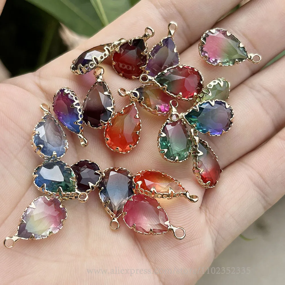 20pcs/ Bag Colorful copper edging crystal glass droplet pendant DIY earrings necklace pendant accessories