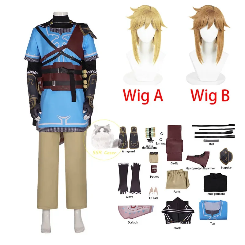 Costume de cosplay Game Link pour hommes, Tears of The Kingdom, Everak T-Shirts, viser, Accessoires de perruque, Vêtements de fête d'Halloween