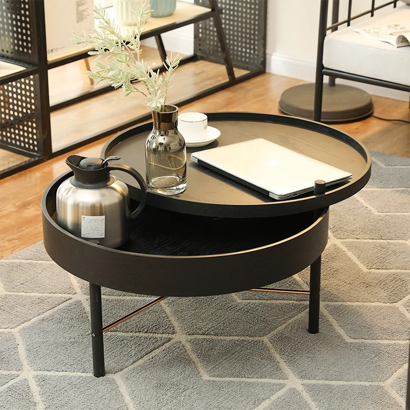 Modern solid wood rotating coffee storage desk
