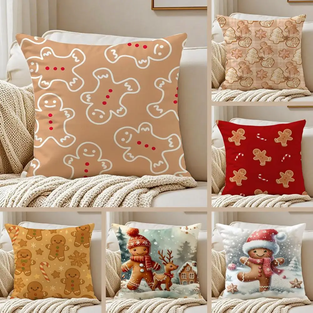 

Новогодняя наволочка для подушки «Пряничный человечек» с защитой от пылевых клещей, на невидимой молнии, из короткого плюша, для дивана