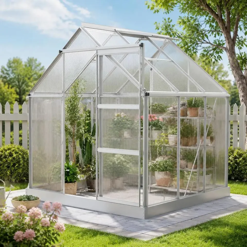 6x6 Foot Walk-In Greenhouse with Sliding Door