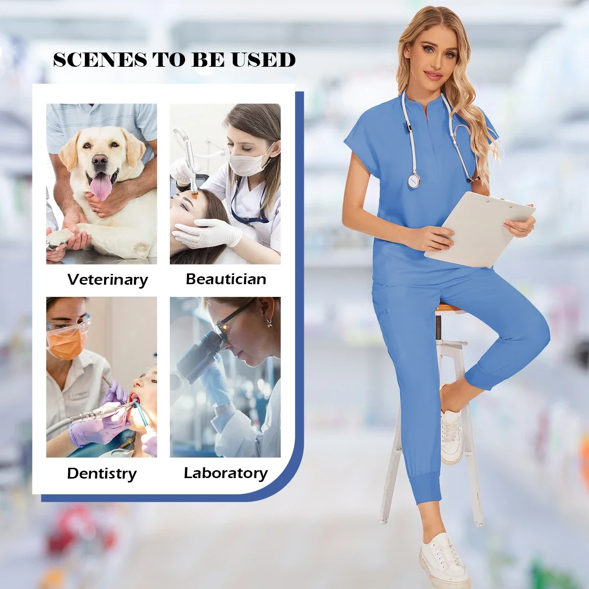 nurse accessories Medical Scrubs Uniform Set Nurse Hospital Uniform Stretch Scrub Tops Short Sleeve Women men Jogger Scrubs suit