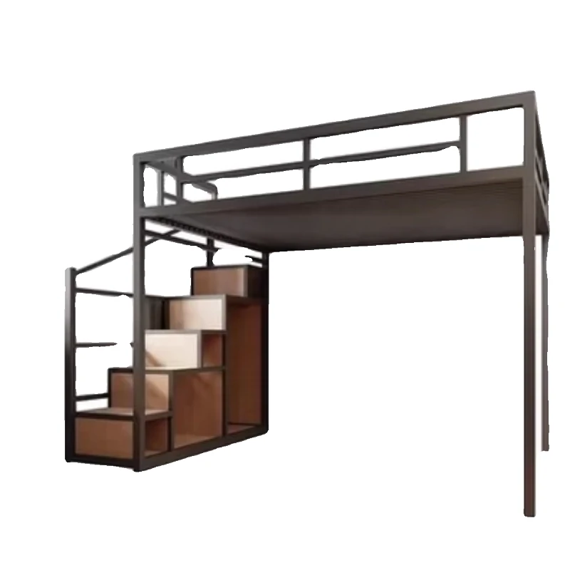 

Wrought iron elevated bed duplex second floor small apartment space-saving pavilion bed bed lower table high and low ladder
