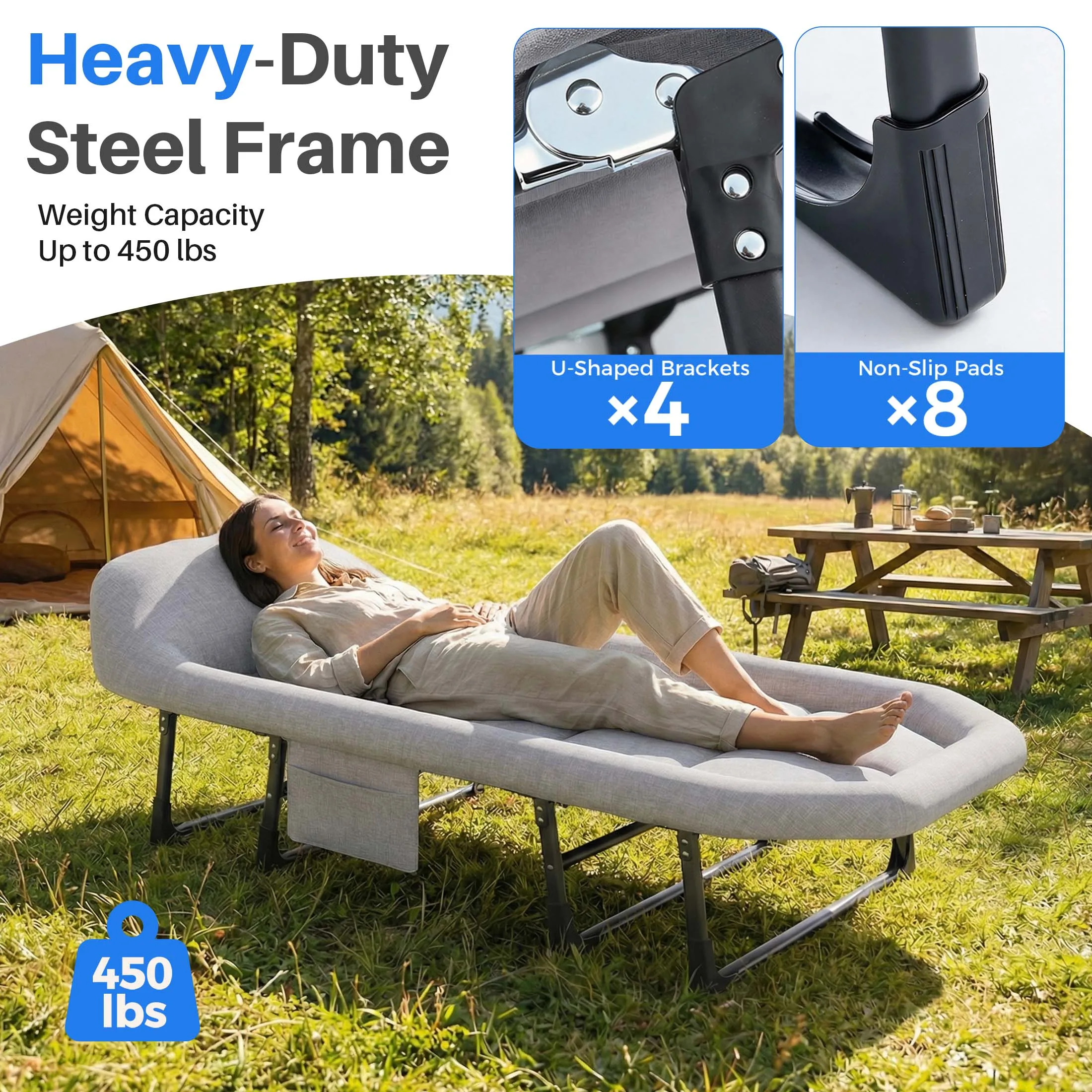 usage du lit de camp pour détente en extérieur