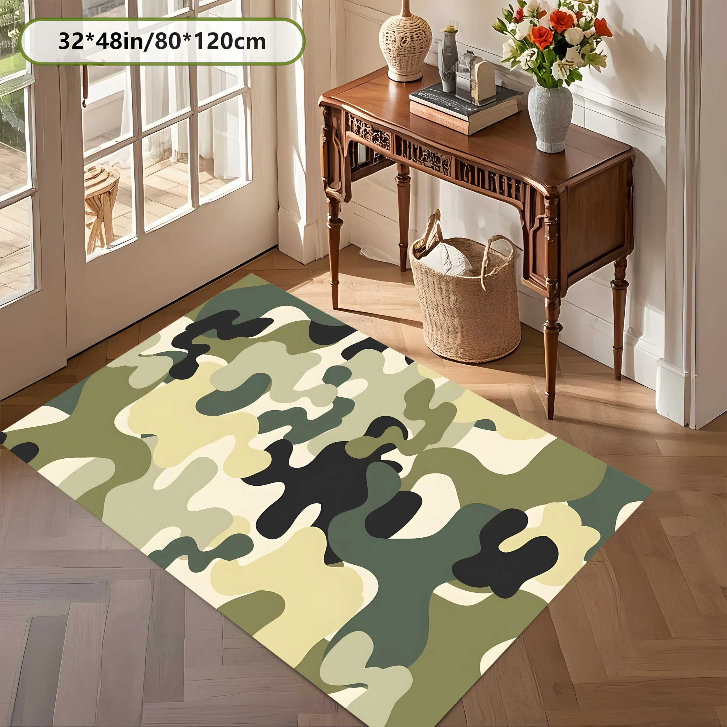 2D Carpet with Military Green Camouflage Pattern as a Trendy Casual Choice for Living Room, Bedroom, and Gaming Room