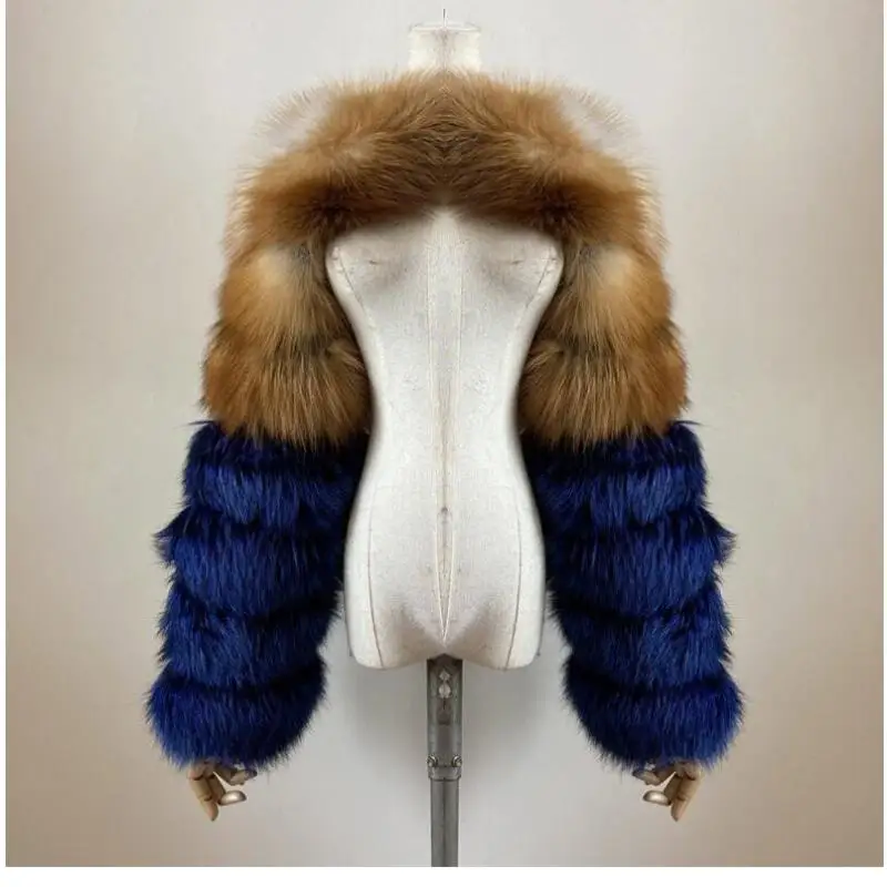 BEIZIRU Women's Real Fur Coat Silver Fox Red Fox Two Sleeve 60CM Length Naked Fashion