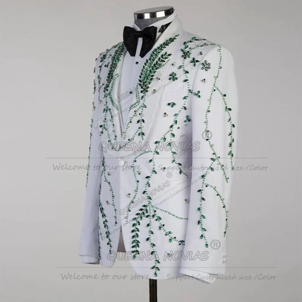 

Элитный мужской свадебный костюм с камнями, приталенный, однобортный, с брюками, 3 предмета, смокинг для жениха, индивидуальный пошив, Terno Masculino