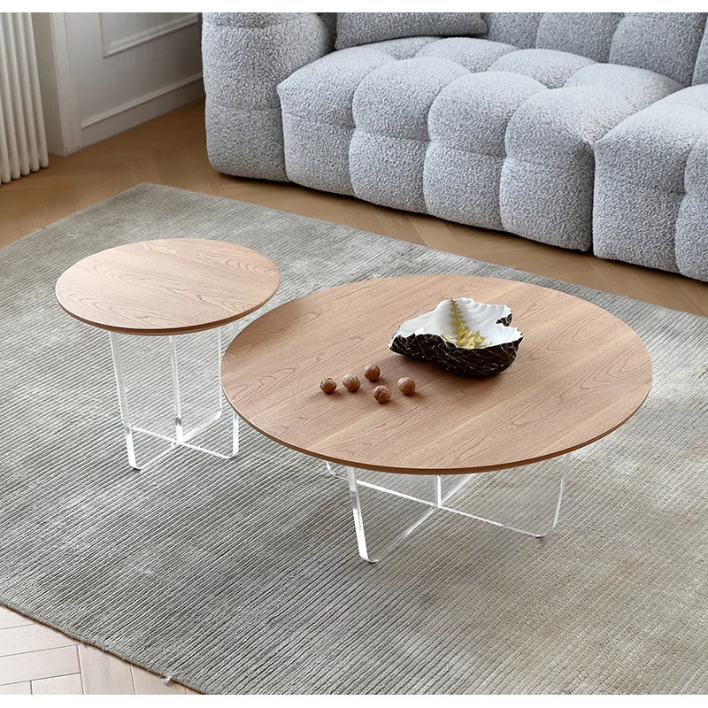 

Nordic solid wood acrylic coffee table small apartment household living room coffee table combination wabi sandy wind ash sofa w
