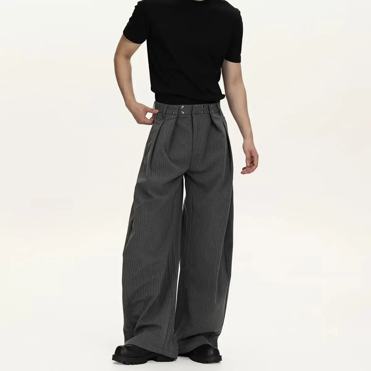 Men's Black Vertical Stripes Casual Pants Office Boy Straight Sweatpants Fashion Unisex Streetwear Male Wide Legs Trousers