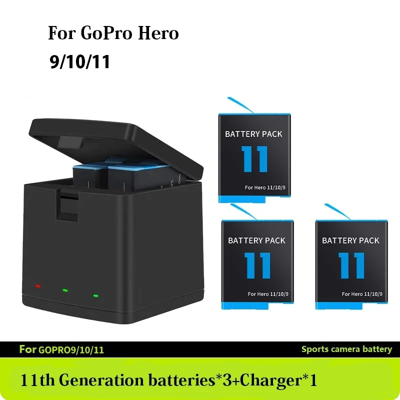 Imagem -03 - Gopro Hero 3-channel Usb Charger Battery 1800mah 10 11 12 Baterias Sports Câmera Acessórios Set