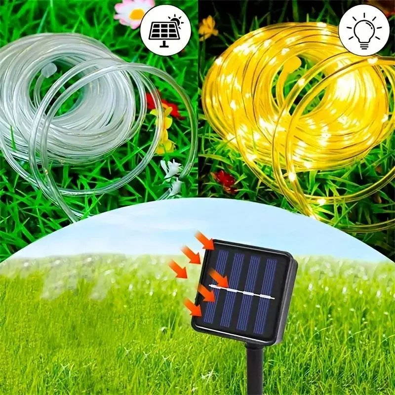 Solar Rope Light Outdoor Festival Decoration Light String with 8 Lighting Modes Perfect for Courtyard Wedding Party Decoration