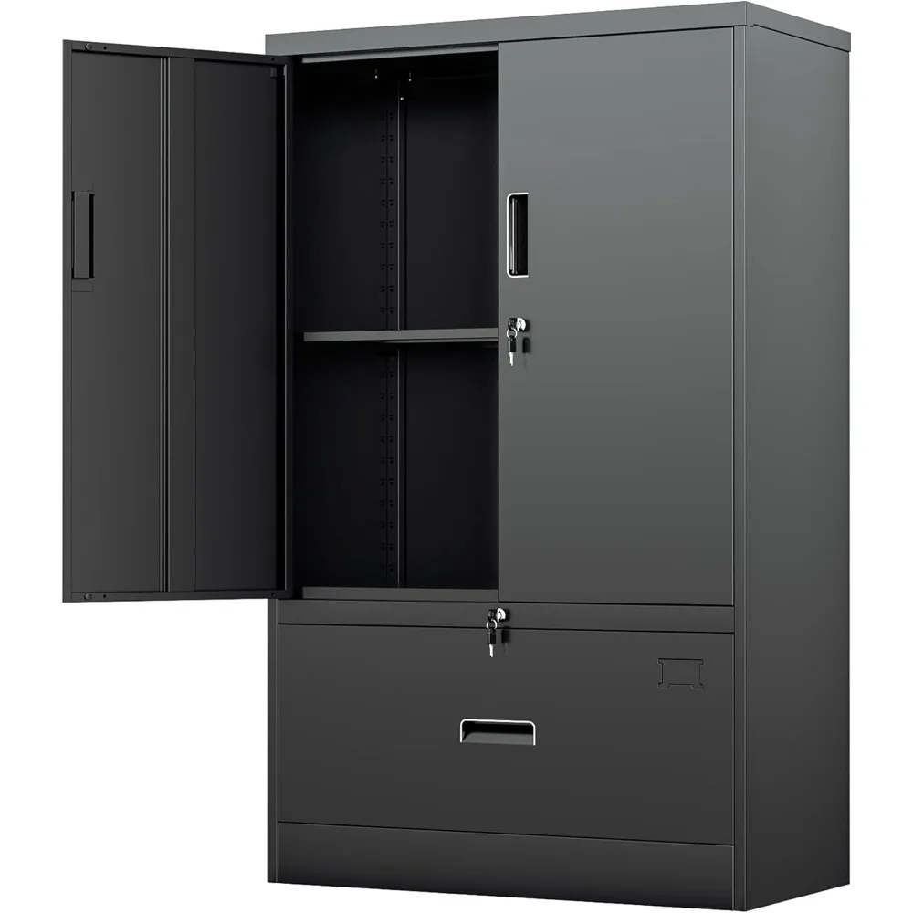 

Metal Storage Cabinet,Metal File Cabinet with Lockable Doors and Adjustable Shelves，Pantry Storage Cabinets for Garage,Home Off