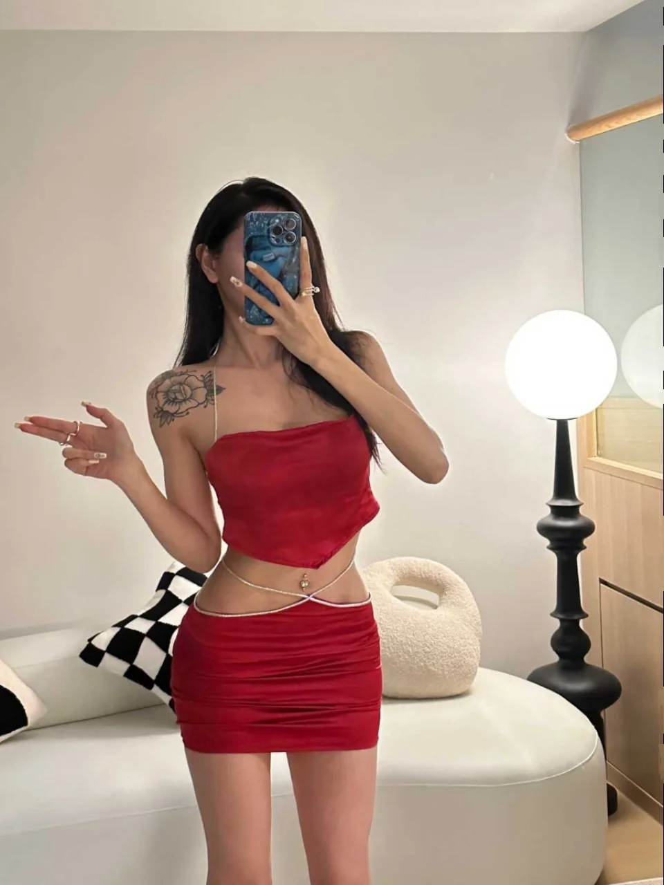 Spicy Girl Set Women's Summer New Hanging Neck Top Tie Up Chest Wrapping Short Sweet Mini Skirts Hot Sexy Korean Women C957