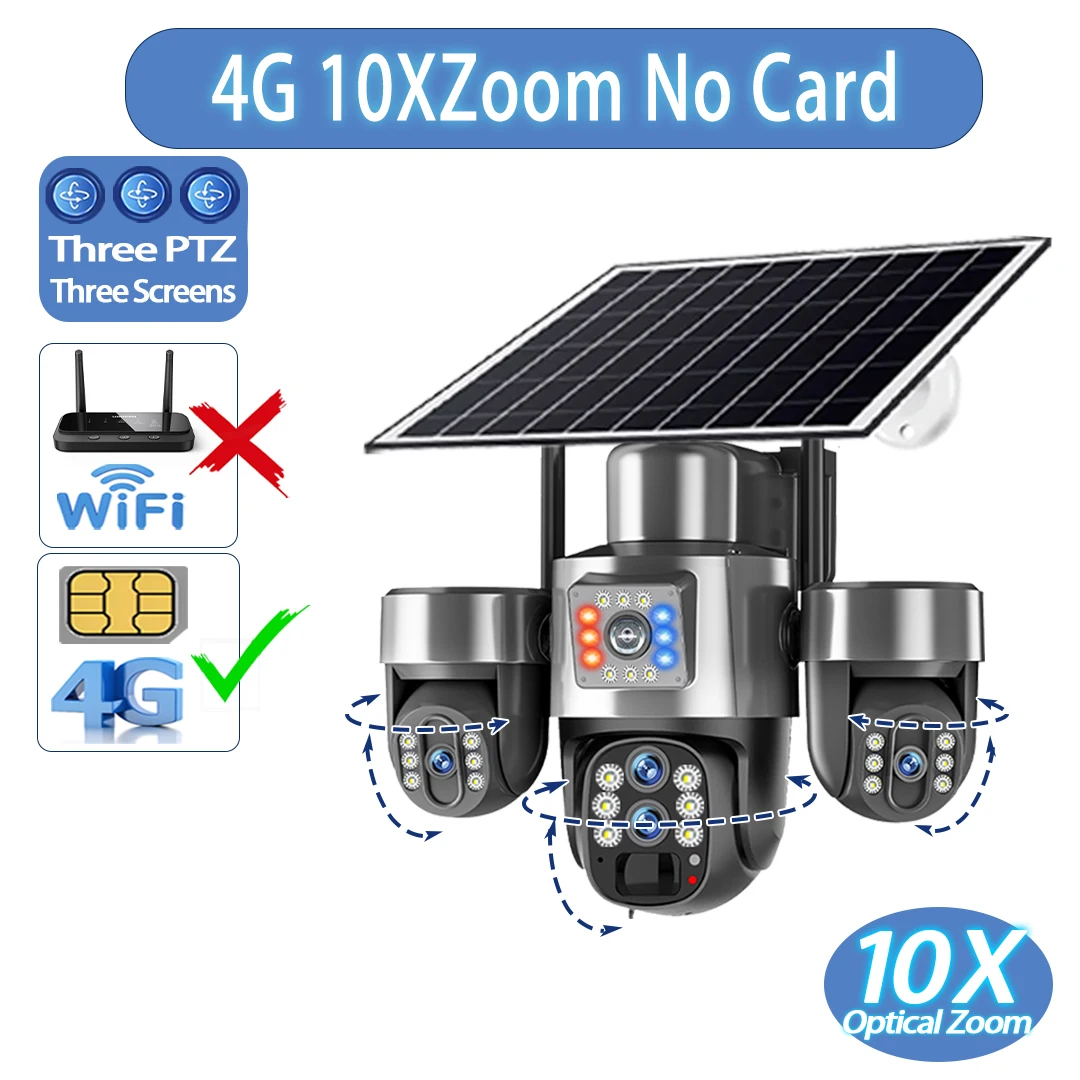 20MP 4 Lens 4G Solar Camera 10X Optical Zoom 3-PTZ Outdoor WiFi Three Screen Auto Tracking WiFi Surveillance Cameras V380 Pro image 3