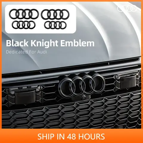 4 Ring logo ABS Matte Black Car Hood Front Bonnet Grill Rear Trunk Emblem Badge Sticker For Audi A3 A4 A5 A6 A7 Q2 Q3 Q5 Q8 TT