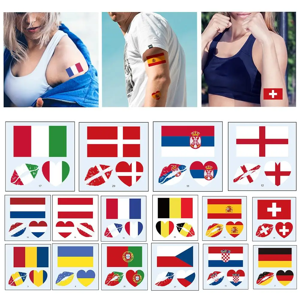 Autocollant de visage temporaire européen, tatouage national, Allemagne, France, Italie, Belgique, Pays-Bas, Écosse, Suisse, dernier cri, E8y4