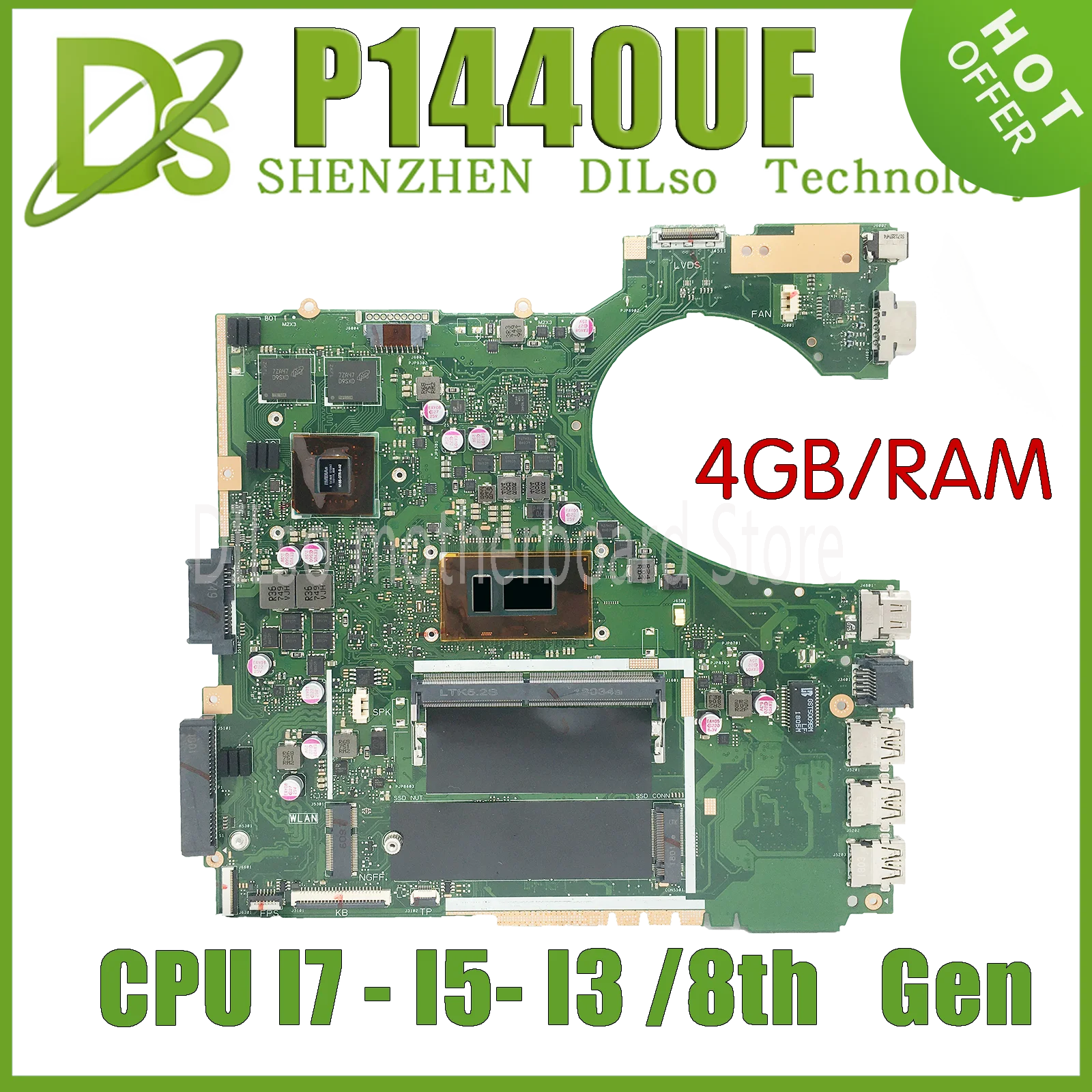 Placa base KEFU P1440UF para ASUS PRO P1440 P1440U P1440UA P1440UB placa base para ordenador portátil con I3-8130 I5-8250 I7-8550U 4GB-RAM 940MX/2G